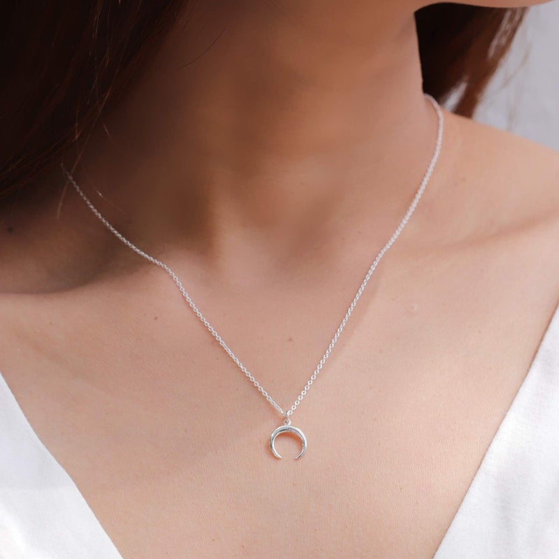 Boma Jewelry Sterling Silver Downward Crescent Moon Double Horn Pendant Necklace, 18 Inches - Image 2